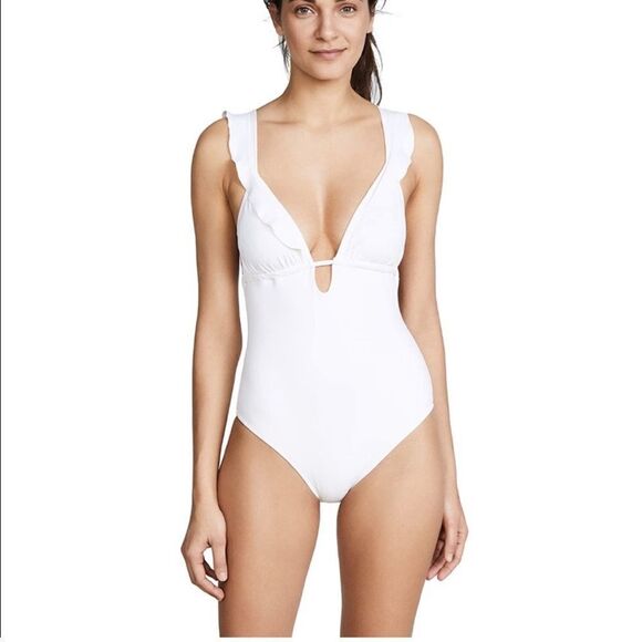 🤍 NWT Eberjey Grayson Ruffle One Piece Bathing Suit, Ecru Size S - Picture 5 of 9